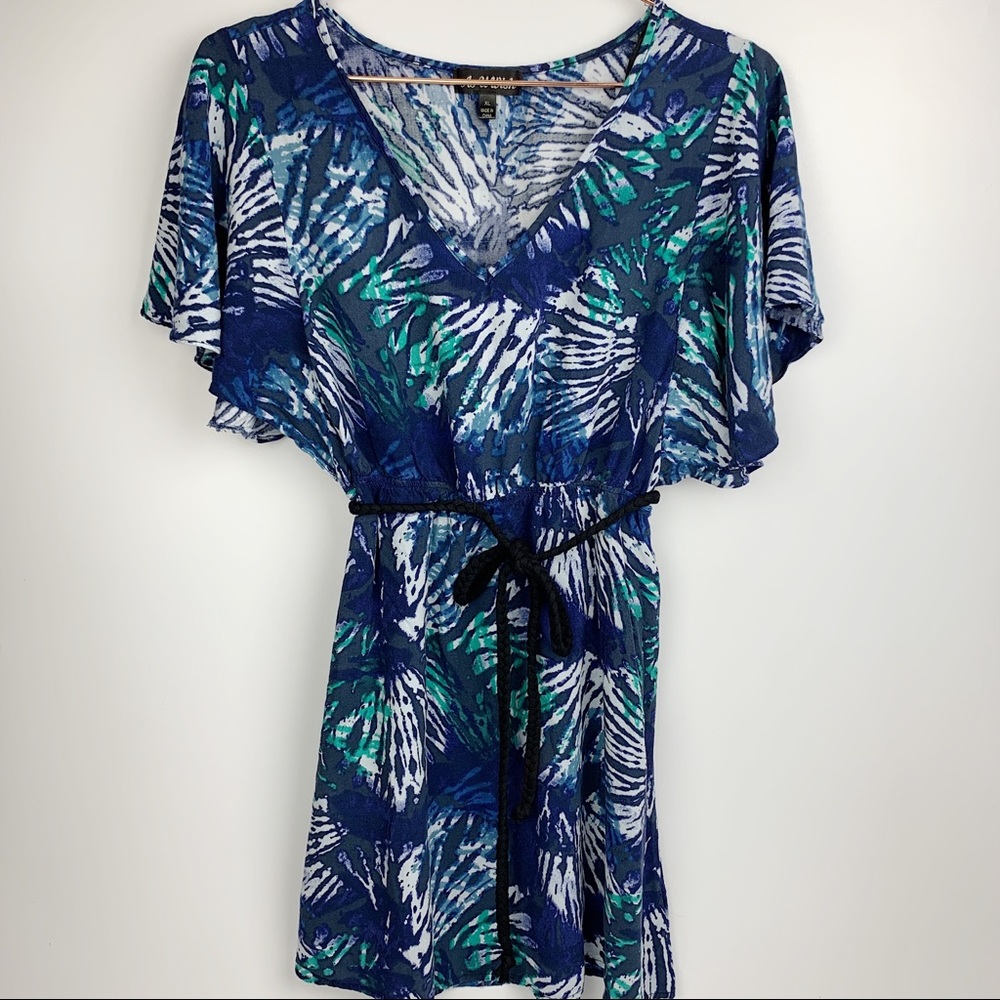 As U Wish Tie-Dye Flutter Sleeve Mini Dress Tunic - Picture 2 of 10